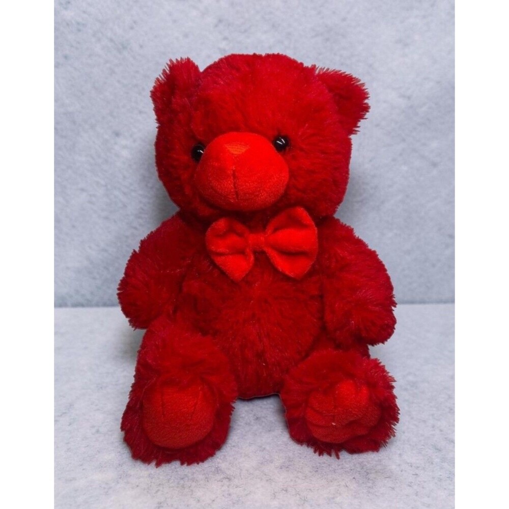 Kellytoy Red Teddy Bear Plush 10” Soft Stuffed Animal w/ Bow